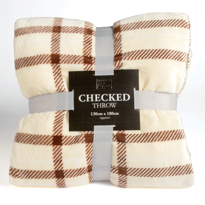 Chenille blankets with a thick and fuzzy textureChecked Throw By Maison de Luxe Cream 180cm