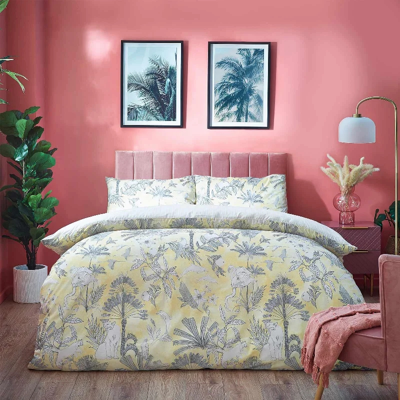 Duvet covers that work well with memory - foam mattresses for added comfortColony Palm Botanical Yellow Duvet Cover Set