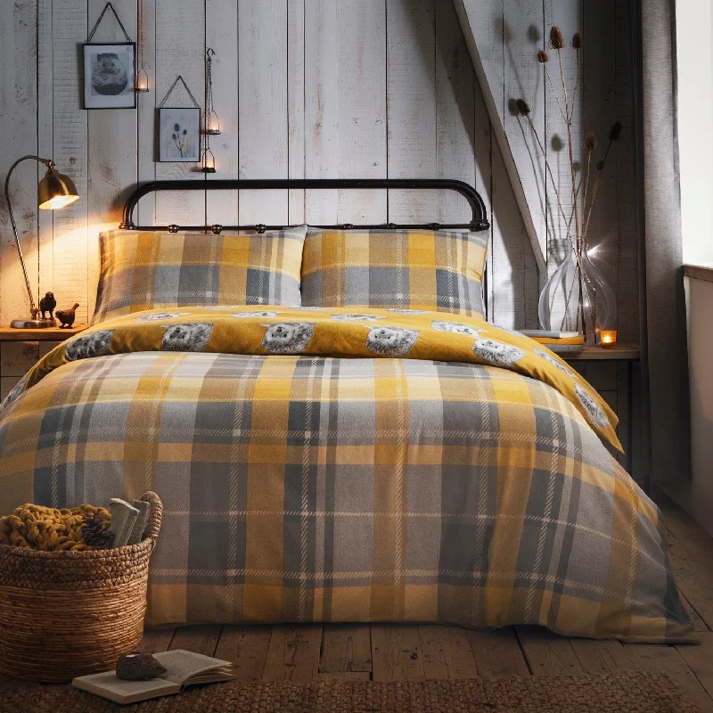 California king - size duvet covers for the extra - long and wide California king bedsColville Check Ochre Brushed Cotton Duvet Set