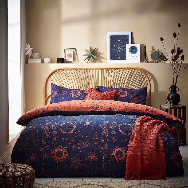 Full - size duvet covers suitable for full - sized beds in guest rooms or small bedroomsConstellation Celestial Bronze & Navy Duvet Cover Set