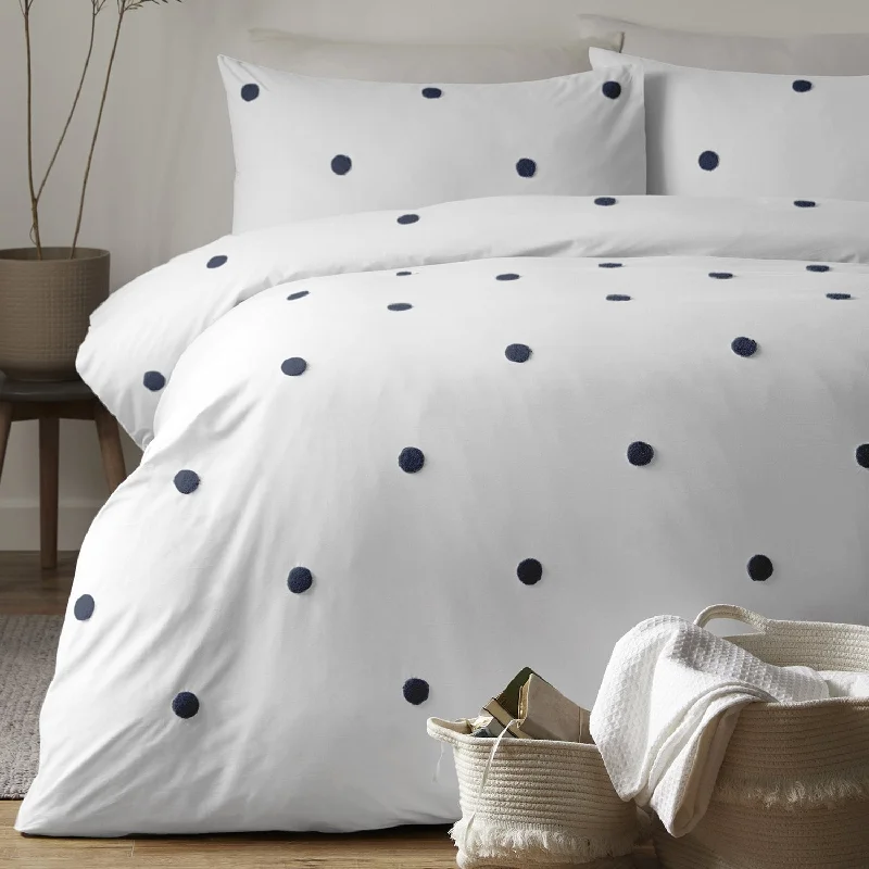 Microfiber duvet covers that are affordable and easy to care forDot Garden White & Navy 100% Cotton Duvet Set