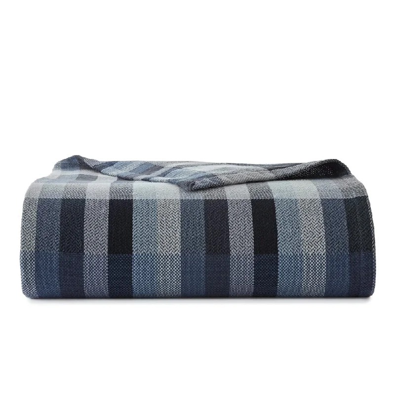 Chenille blankets with a thick and fuzzy textureEddie Bauer Windsor Stripe Blue Cotton Blanket