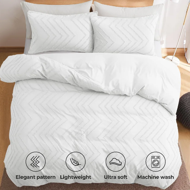 Minimalist - style duvet covers with clean lines and simple designsHigh Quality 3 Piece Wave Clipped Duvet Cover Set with Zipper Closure White