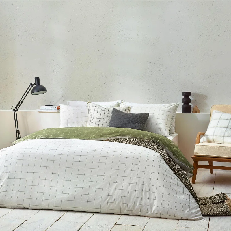 Machine - washable duvet covers for hassle - free cleaningHowarth Check Moss + Natural Duvet Cover Set