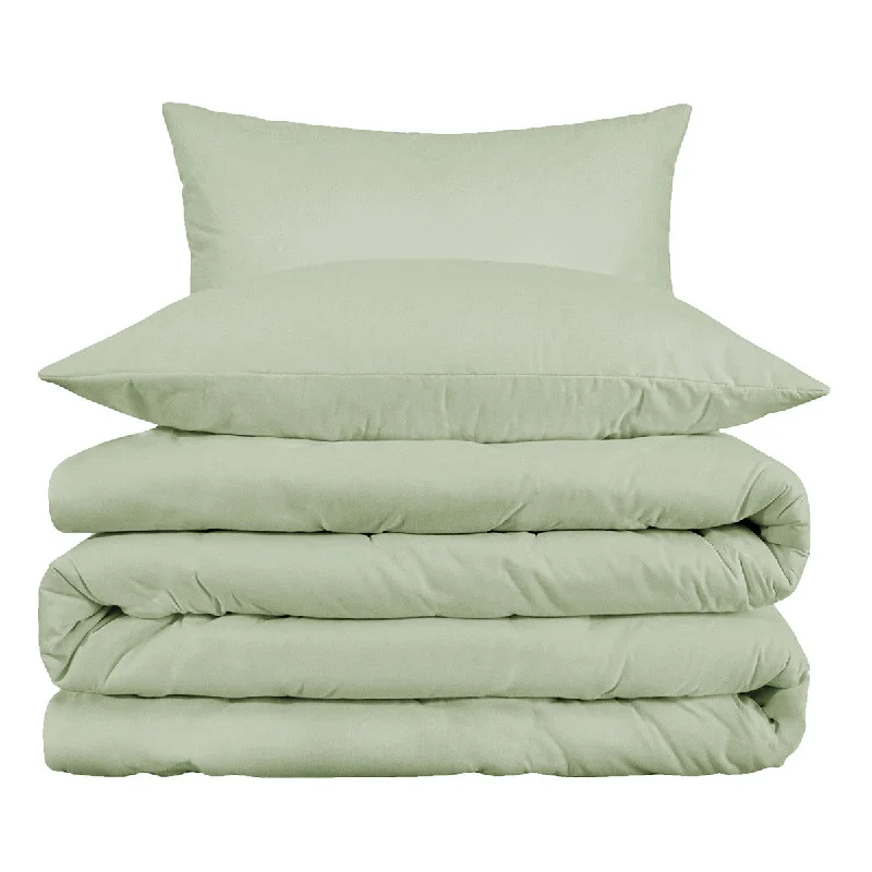 Snap - closure duvet covers for a quick and convenient way to open and closeLight Green Queen Cotton Blend 1000 Thread Count Washable Duvet Cover Set