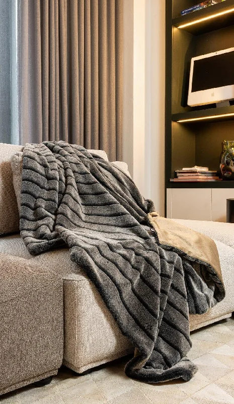 Wool blankets with natural warmth and insulationLuxe Gray Stripe Faux Fur Blanket