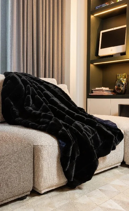 Queen - size blankets for standard - sized bedsLuxe Onyx Faux Fur Throw Blanket