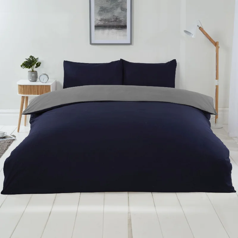 Twin - size duvet covers ideal for single beds in kids' rooms or dormitoriesLyla Navy and Grey Reversible Duvet Set