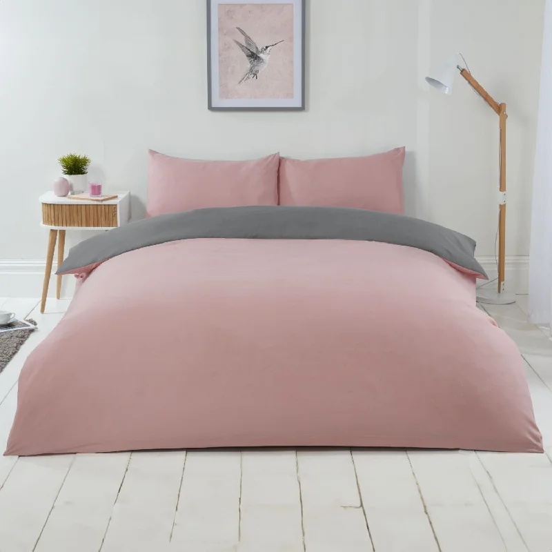 Machine - washable duvet covers for hassle - free cleaningLyla Pink and Grey Reversible Duvet Set