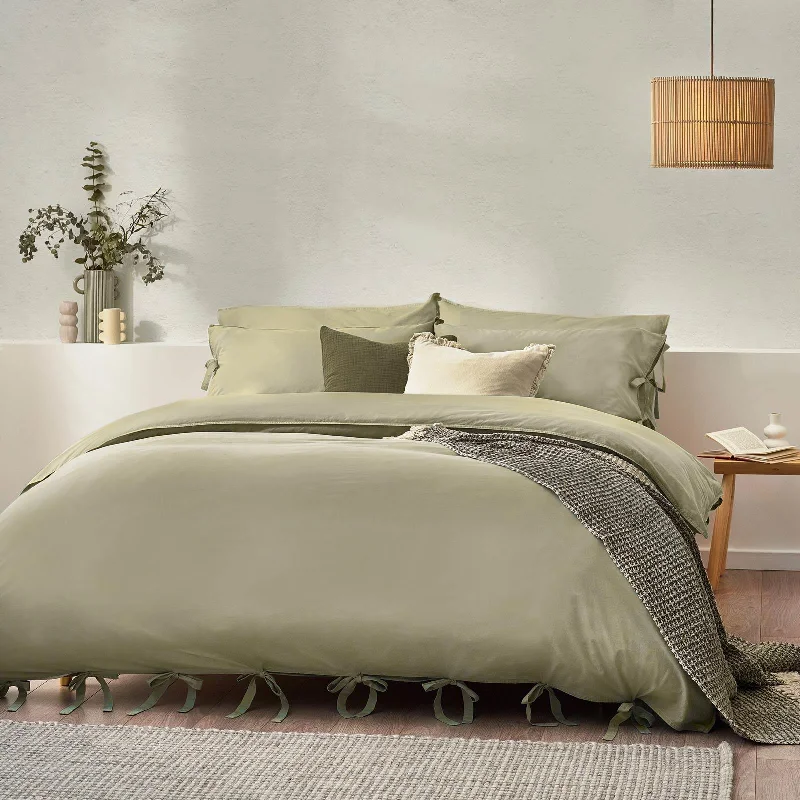 Ombre - colored duvet covers with a gradient effect for a trendy and unique styleMallow Bow Tie Soft Sage Duvet Cover Set