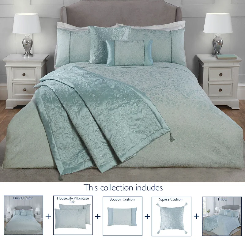 Hypoallergenic duvet covers for allergy - prone individualsPaisley Duck Egg Luxury Jacquard 5 Piece Bedding Collection