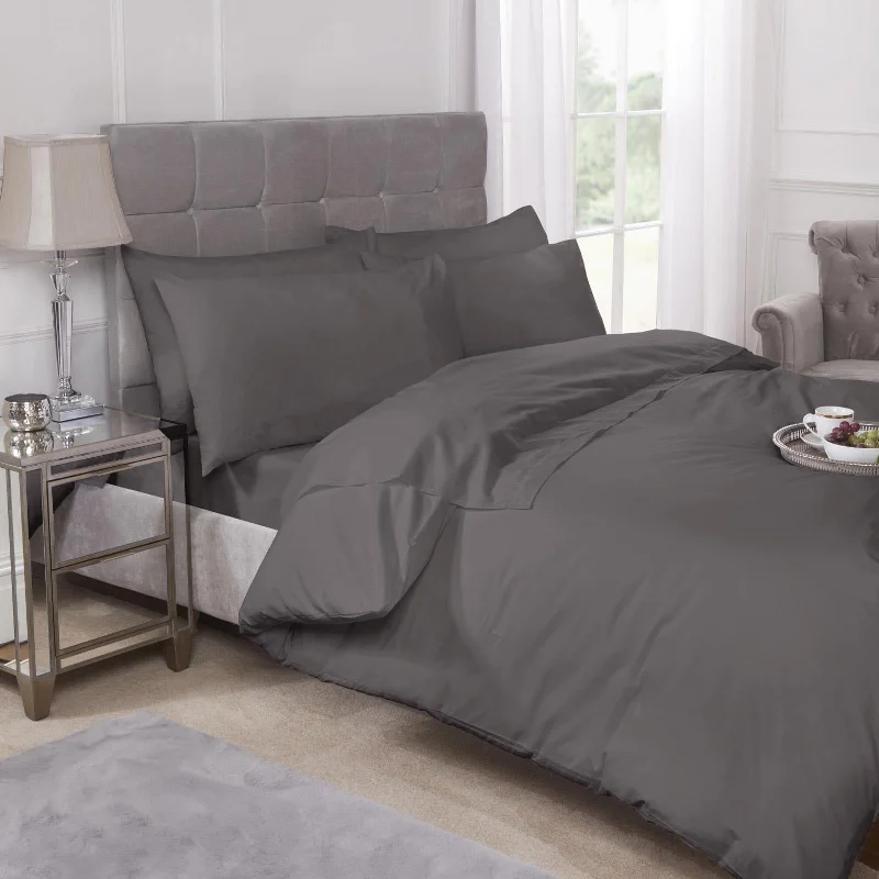 Organic cotton duvet covers for a chemical - free and eco - friendly optionPercale 180 Thread Count Grey Duvet Cover Set