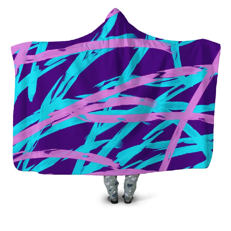 Queen - size blankets for standard - sized bedsPurple and Blue Rave Abstract Hooded Blanket