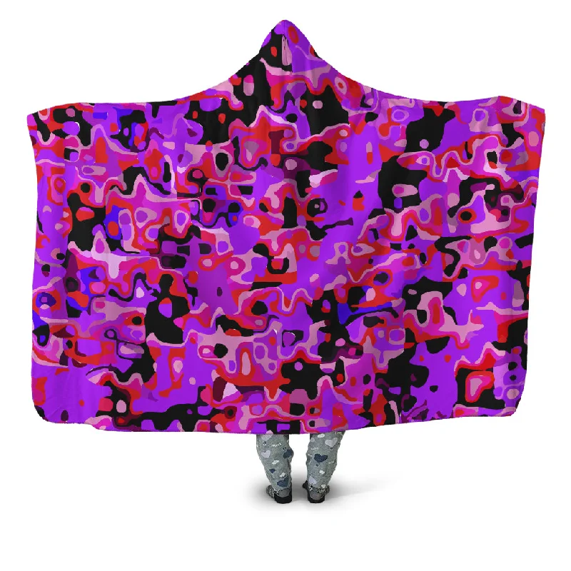 Recycled polyester blankets for an eco - conscious optionPurple Red and Black Rave Camo Melt Hooded Blanket