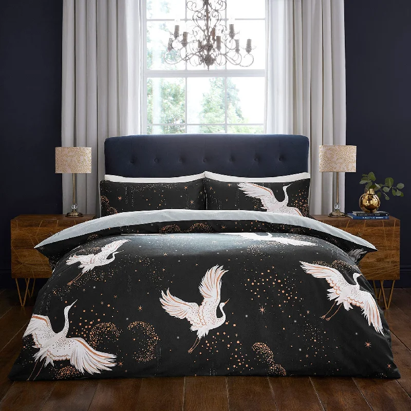 Machine - washable duvet covers for hassle - free cleaningSara Miller Flying Cranes Ink Duvet Set