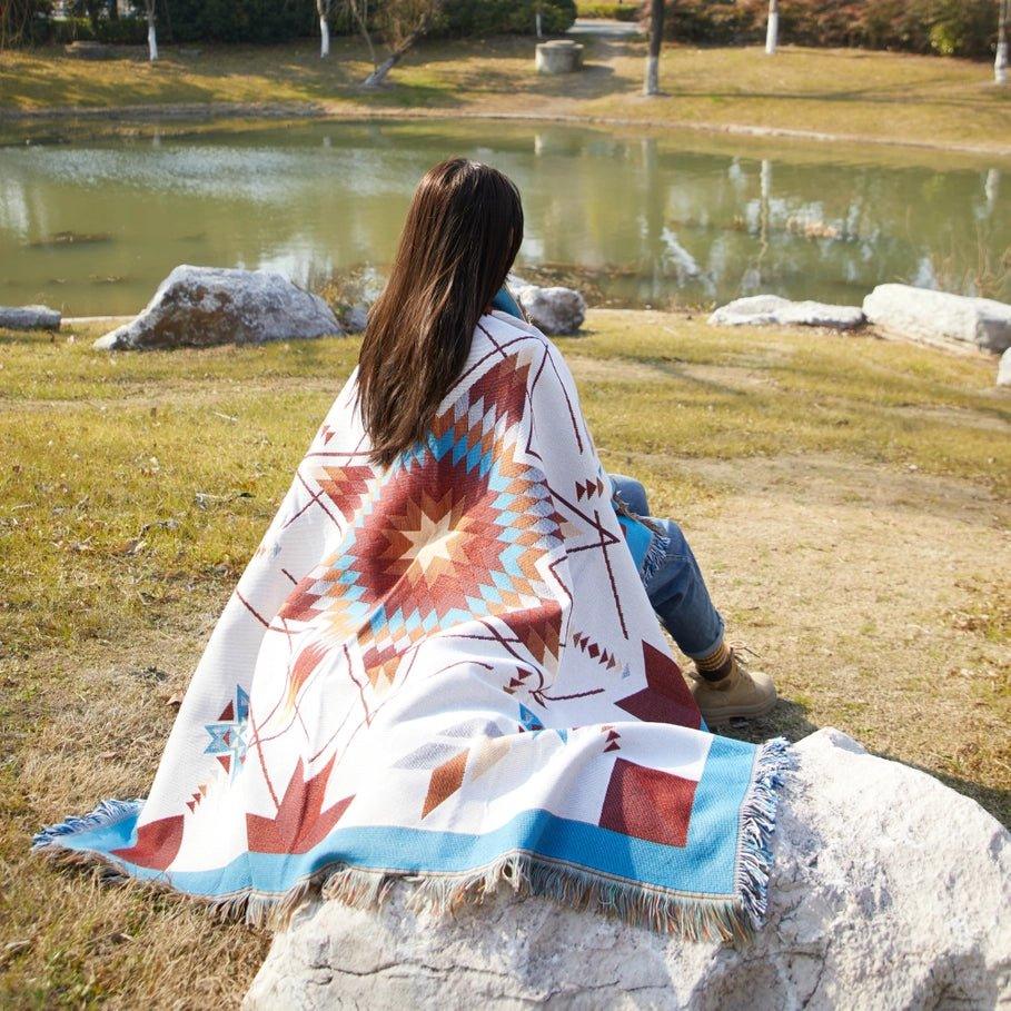 Cotton blankets for breathability and a lightweight feelWoven Native Throw Blanket