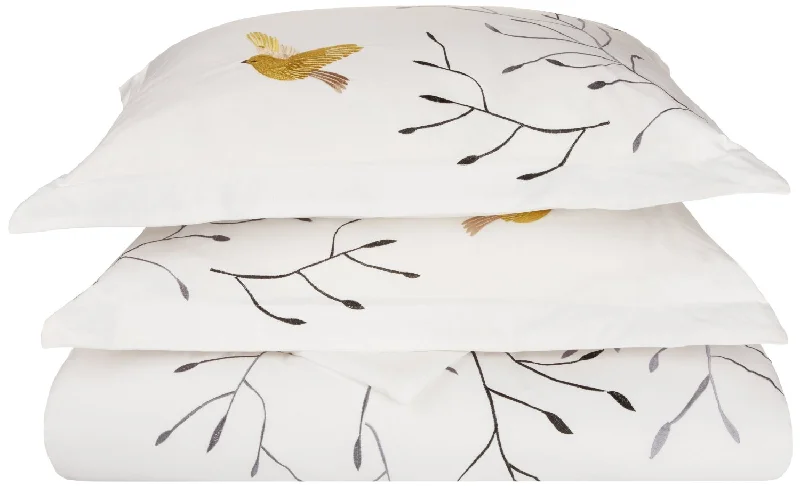 Stain - resistant duvet covers for easy maintenanceSuperior Embroidered Modern Bird and Nature Cotton Duvet Cover and Pillow Sham Set