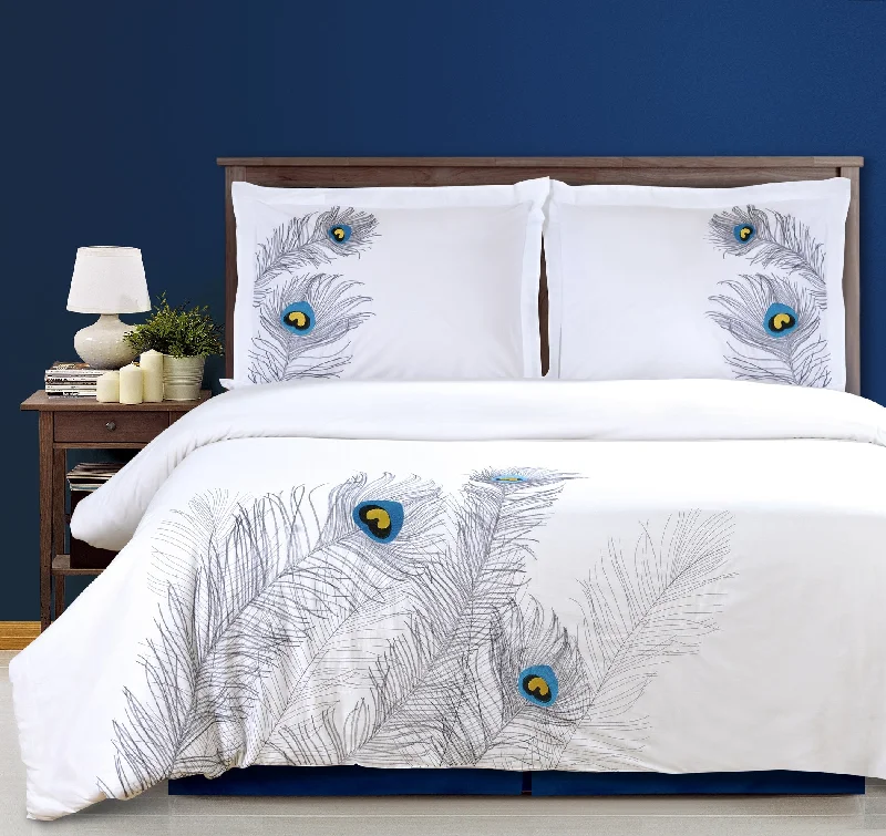 Expensive duvet covers with premium materials and artisanal craftsmanshipSuperior Modern Feather Embroidered Cotton Duvet Cover and Pillow Sham Set