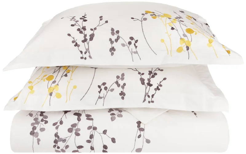 Snap - closure duvet covers for a quick and convenient way to open and closeSuperior Modern Floral Embroidered Cotton Duvet Cover and Pillow Sham Set