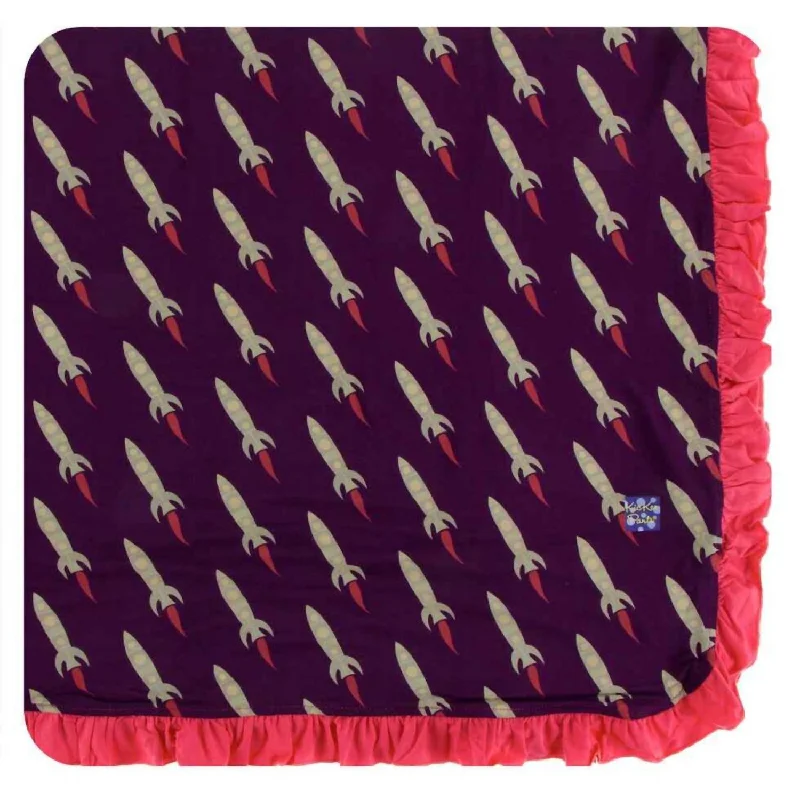 Acrylic blankets for a soft and affordable alternativeToddler's Bamboo Print Ruffle Blanket In Wine Grape Rockets