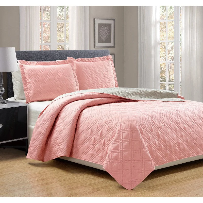 Full - size comforters suitable for full - sized beds in guest rooms or small bedrooms3-piece Solid Reversible Quilt Set