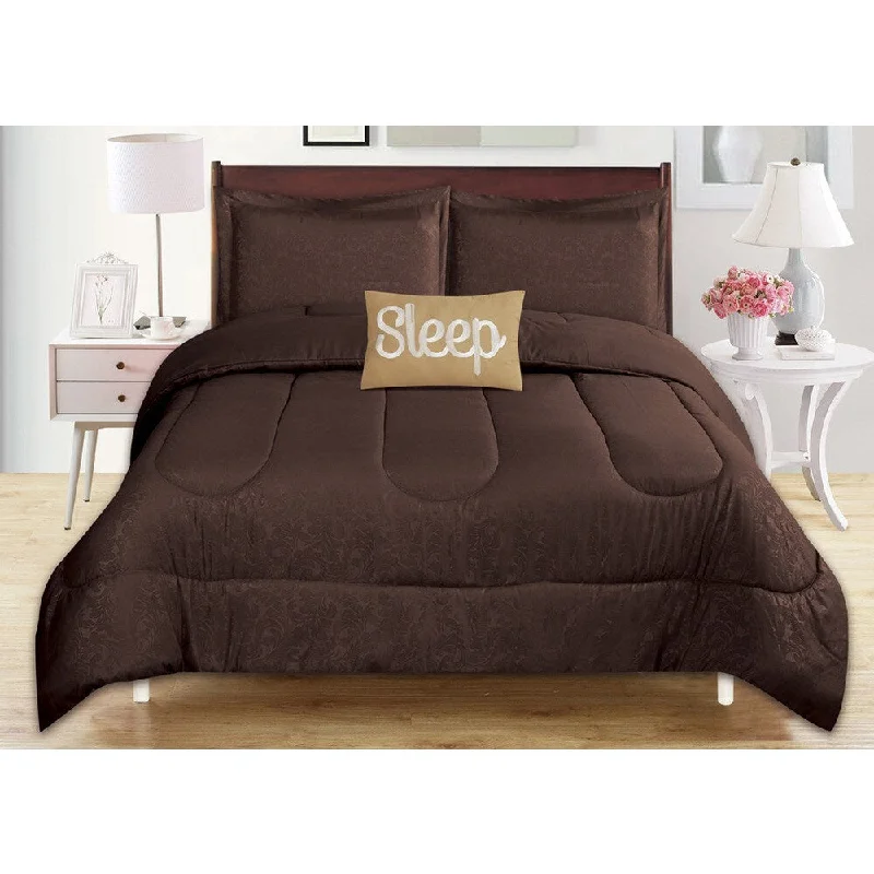 Microfiber - filled comforters that are lightweight and easy to care for4-Piece Babylon Chocolate Brown Embossed Comforter Set