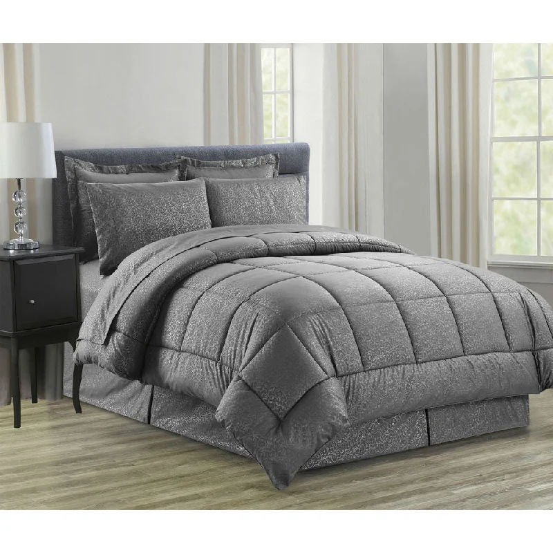 Full - size comforters suitable for full - sized beds in guest rooms or small bedrooms8-Piece Vine Grey Down Alternative Bed-In-Bag