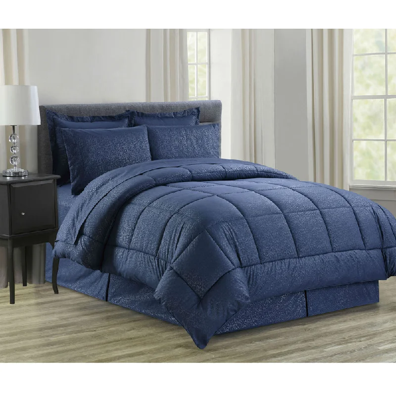 Cotton - filled comforters for a breathable and natural sleep experience8-Piece Vine Navy Down Alternative Bed-In-Bag