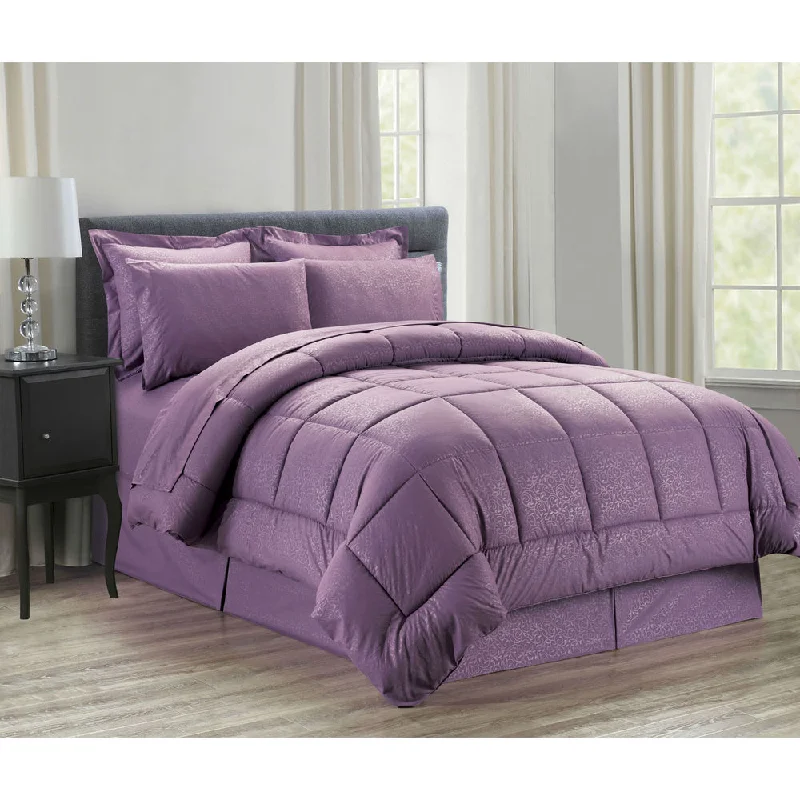 Silk - filled comforters for a luxurious and smooth touch8-Piece Vine Plum Down Alternative Bed-In-Bag