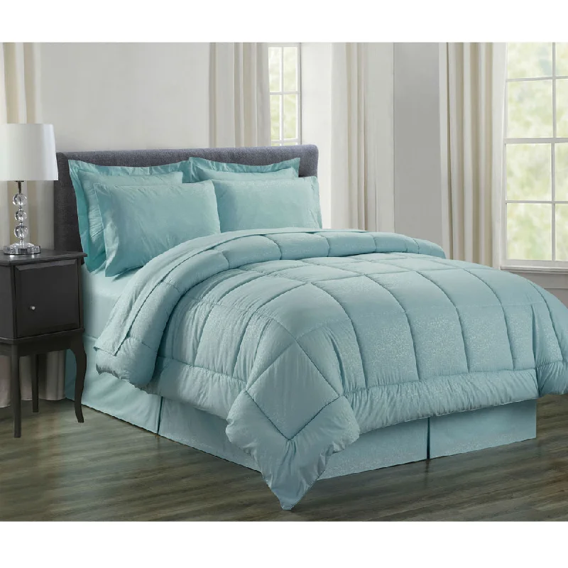 Full - size comforters suitable for full - sized beds in guest rooms or small bedrooms8-Piece Vine Turquoise Down Alternative Bed-In-Bag