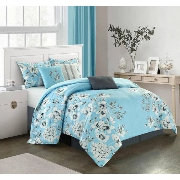 Silk - filled comforters for a luxurious and smooth touchAbelia 7 Piece Blue Floral Comforter Set