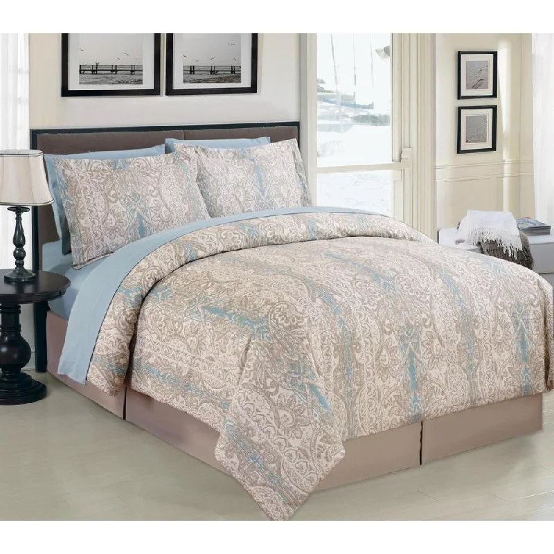 Duck down comforters with a softer feel and good warmth retentionAlana 8-piece Bed in Bag with Sheet Set