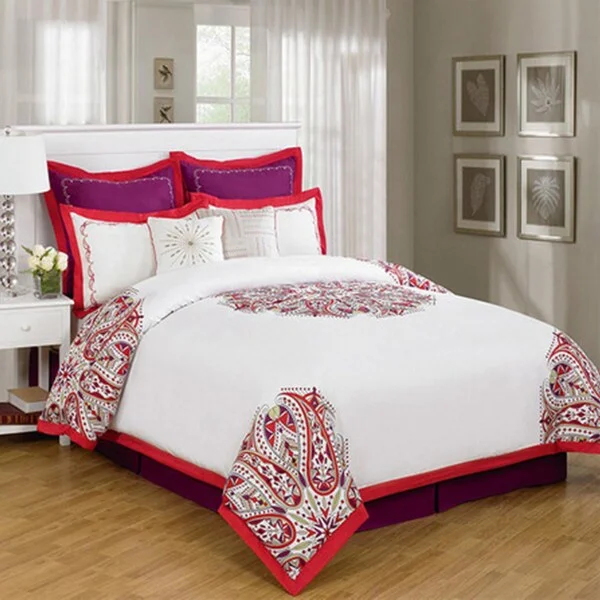 Synthetic - filled comforters like polyester for affordability and hypoallergenic propertiesBea Red Medallion Over Filled 8-piece Comforter Set