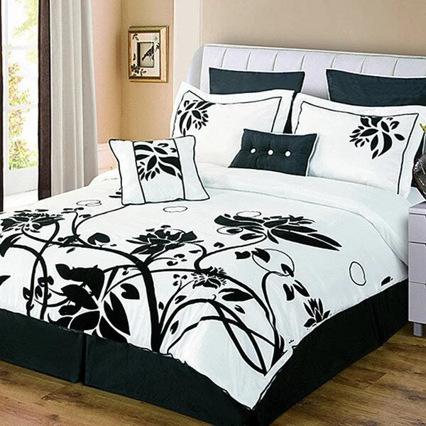 Bamboo - fiber - filled comforters with antibacterial and breathable qualitiesChelsea Black/ White 8-piece Comforter Set