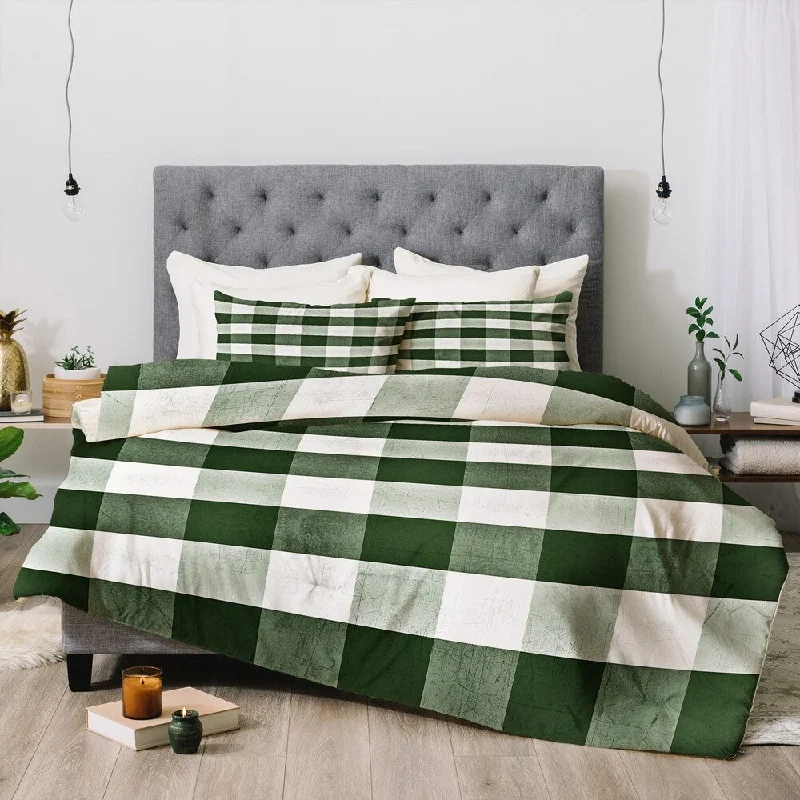 Full - size comforters suitable for full - sized beds in guest rooms or small bedroomsDeny Designs Green Plaid 3-Piece Comforter Set