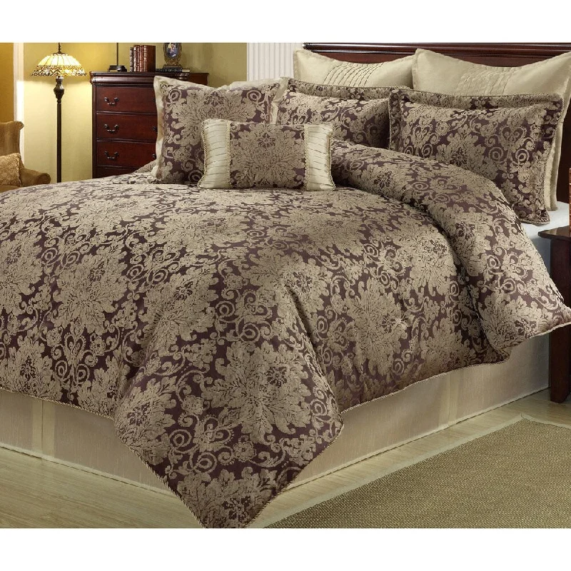 Microfiber - filled comforters that are lightweight and easy to care forEthel Gold/ Purple 8-piece Floral Comforter Set