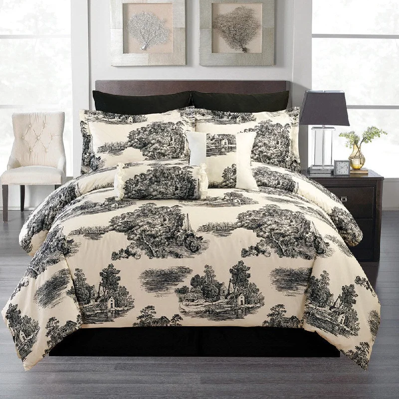 Duck down comforters with a softer feel and good warmth retentionFrench Toile 8-piece Comforter Set