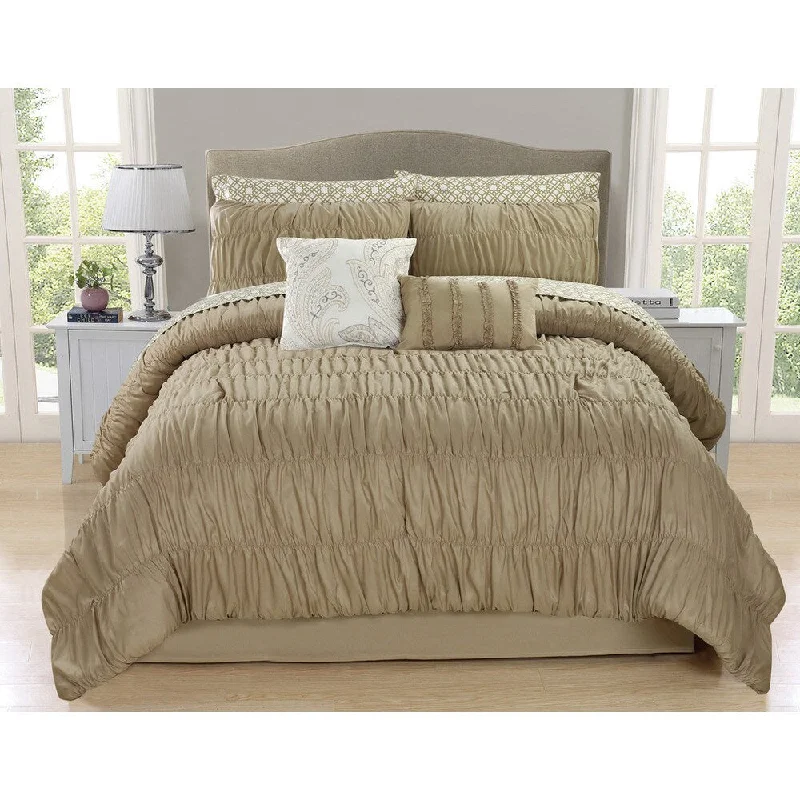 Bamboo - fiber - filled comforters with antibacterial and breathable qualitiesGreyson Taupe 10-piece Ruched Comforter Set