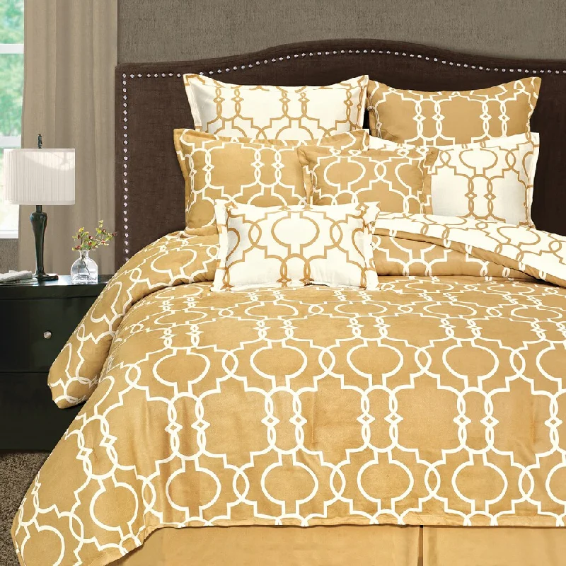 Bamboo - fiber - filled comforters with antibacterial and breathable qualitiesGrid Iron Gold 8 Piece Queen Size Comforter Set