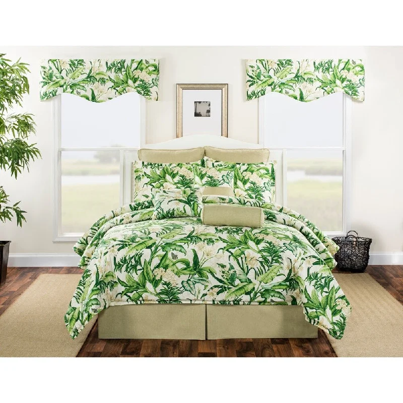 Synthetic - filled comforters like polyester for affordability and hypoallergenic propertiesHatteras green tropical foliage with white flower comforter set