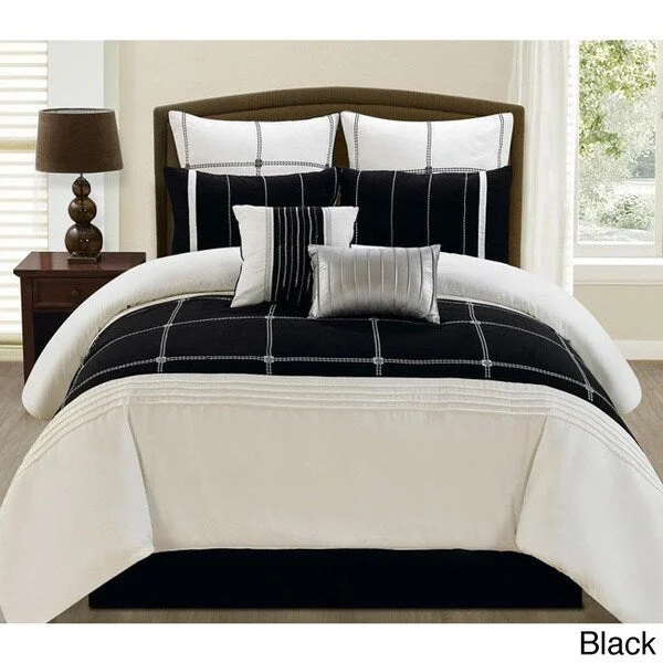 Microfiber - filled comforters that are lightweight and easy to care forJackson 8-piece Blue/ Black Comforter Set