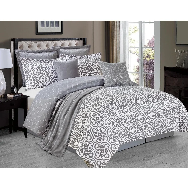 Full - size comforters suitable for full - sized beds in guest rooms or small bedroomsKendrick Grey 8-piece Comforter Set