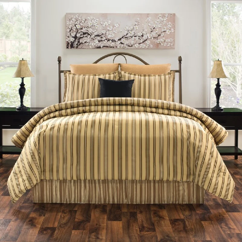 Queen - size comforters for standard queen - sized mattressesLe Mans stripe gold and black comforter set