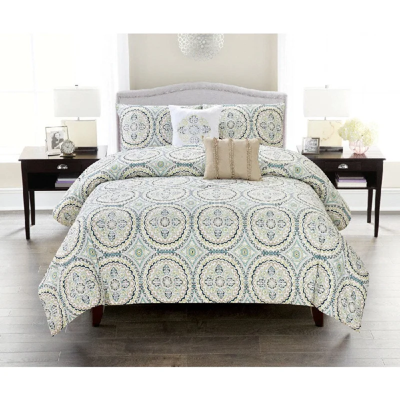 Microfiber - filled comforters that are lightweight and easy to care forMosaic Reversible 5-piece Comforter Set