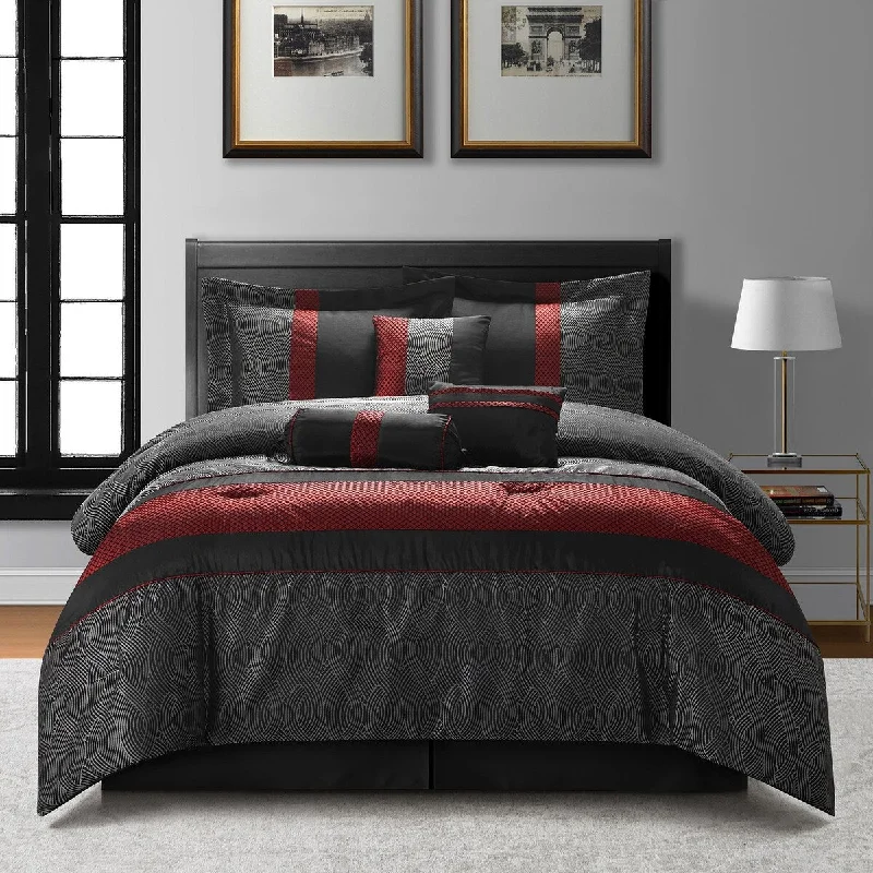 Goose down comforters known for their superior quality and insulationNanshing Ester Red and Black 7-Piece Comforter Set