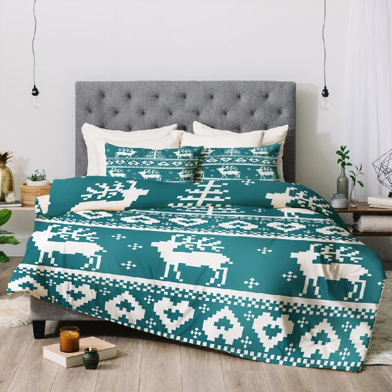 Silk - filled comforters for a luxurious and smooth touchNatt Knitting Blue Deer Comforter Set -Queen