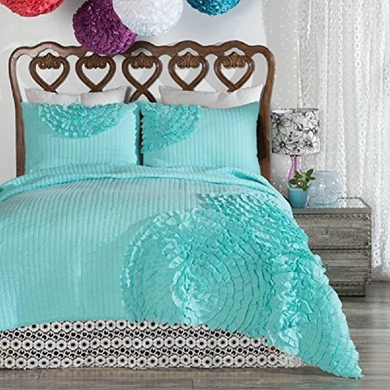 Full - size comforters suitable for full - sized beds in guest rooms or small bedroomsPorch & Den Covey Twin-size Turquoise Flower 2-piece Quilt Set