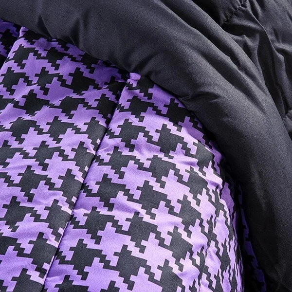 Synthetic - filled comforters like polyester for affordability and hypoallergenic propertiesPurple/ Black Houndstooth King-size Comforter Set