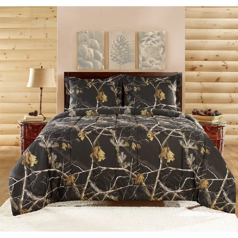 Duck down comforters with a softer feel and good warmth retentionRealtree Bright Black Comforter Set