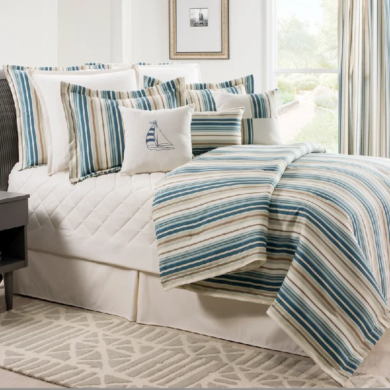 Cotton - filled comforters for a breathable and natural sleep experienceSavannah Stripe blue linen weave comforter set